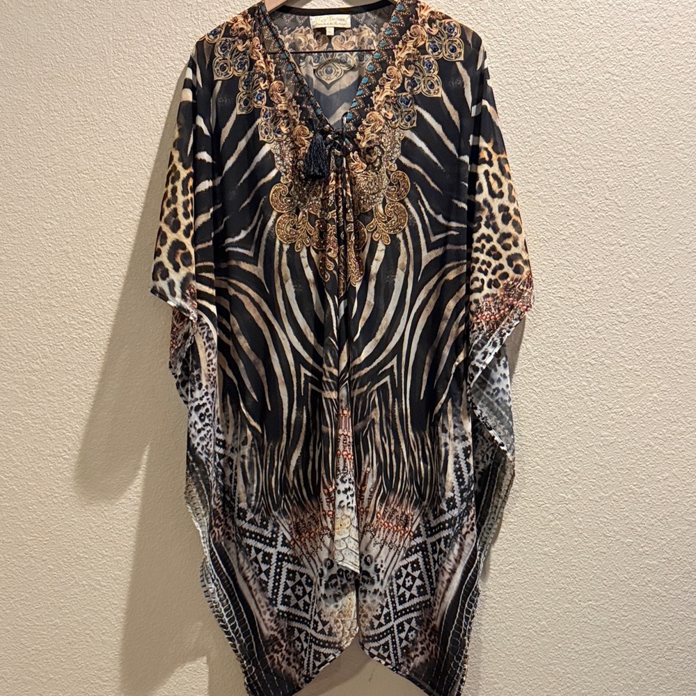 Animal Print V-Neck Swim Cover up OS